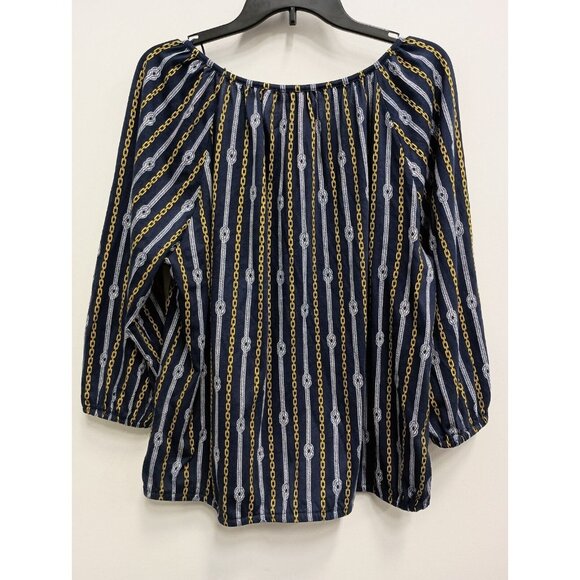 Michael Michael Kors Womens Top XL Navy Chain print 3/4 Sleeve Pullover Casual - Picture 8 of 9